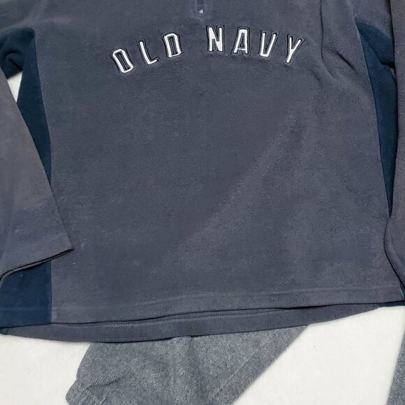 VINTAGE Old Navy Quarter-Zip Gray Striped Fleece Sweater Cropped Joggers Set Med - Picture 6 of 16